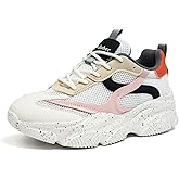 Niluber Women's Chunky Platform Sneakers-Slip On Breathable Running Shoes-Lightweight Glitter Rhinestone White Black Walking Shoes