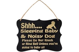 WINOMO Shhh Sleeping Baby Door Sign Do Not Disturb Sign Baby Room Hanging Wooden Decorative Sign Do Not Knock or Ring Baby Sleeping Hanger Sign (Black)