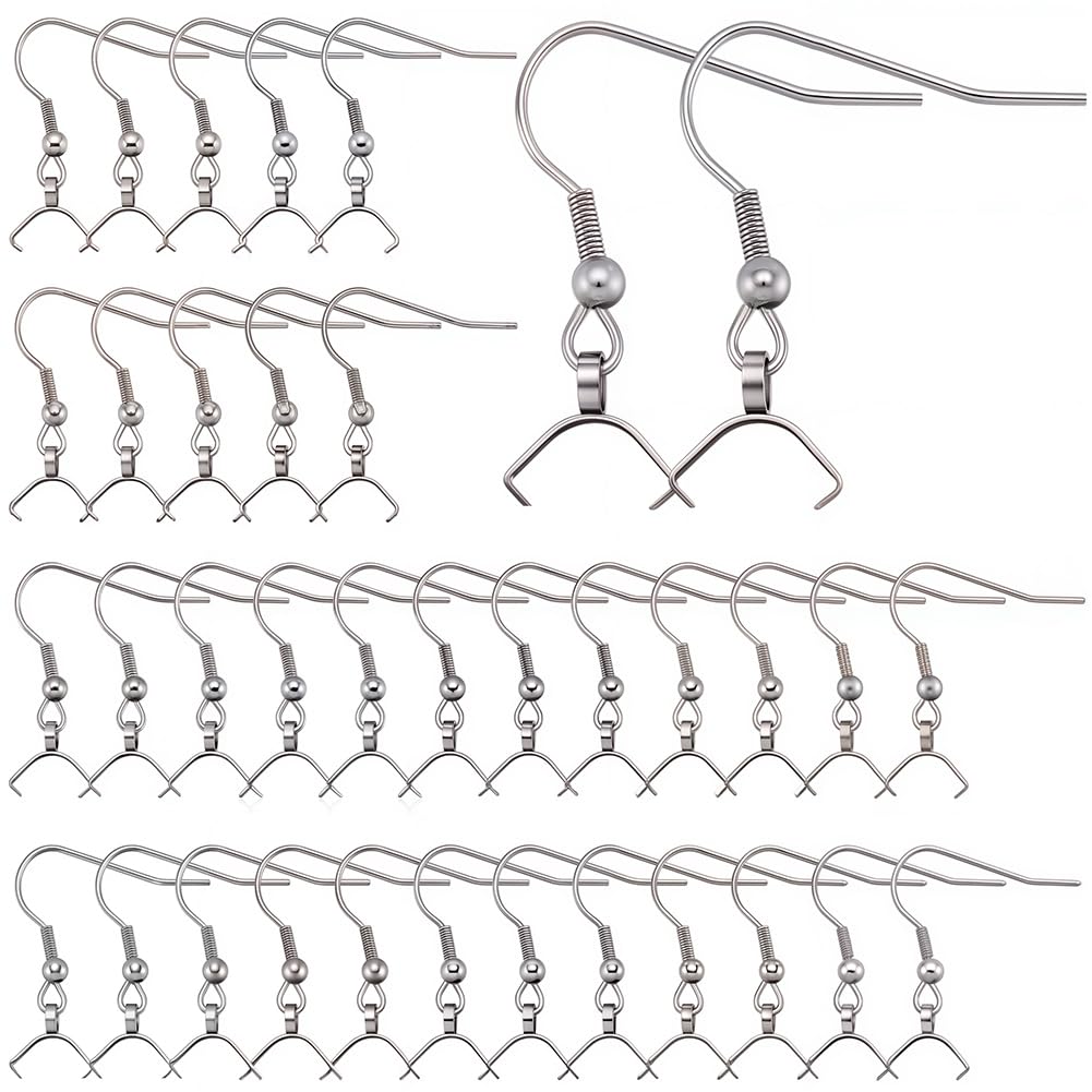 SUNNYCLUE 1 Box 50Pcs Earring Hooks with Pinch Bails Stainless Steel Earring Hooks Bulk French Wire Earrings Hook Earwires Fish Hook Findings for Jewellery Making Supplies DIY Dangle Ear Crafts