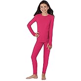 Cuddl Duds Girls Heavyweight Cold Weather Fleece Lined Thermal Set – Long Sleeve Shirt & Leggings – Long Johns for Kids