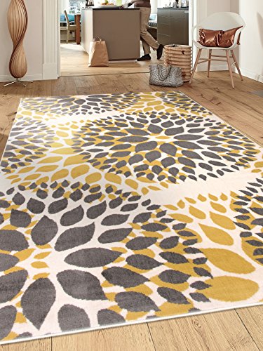 Modern Floral Circles Design Area Rugs 6' 6" x 9' Yellow