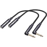 HUALEU 2-Pack 1FT 1/4 Inch Right Angle TS Male to 1/4 Inch TS Female Adapter, 6.35mm 1/4" Mono Connector for Bottom Plug and Front Facing Jack Guitar