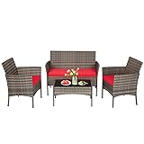 FDW | 4-Piece Patio Furniture Set | Gray & Red