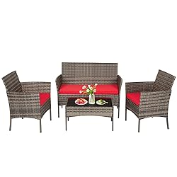 FDW | 4-Piece Patio Furniture Set | Gray & Red