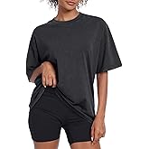 Womens Vintage Oversized T Shirts Acid Washed Baggy Cotton Tee Workout Gym Shirts Boyfriend Short Sleeve Tops