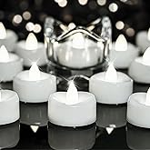 merrynights LED Candles, Tea Lights Candle Battery Operated, 24-Pack 200+Hours Flameless Tealight Candle, Realistic Tea Lights for Halloween Christmas Wedding, Pure White Light
