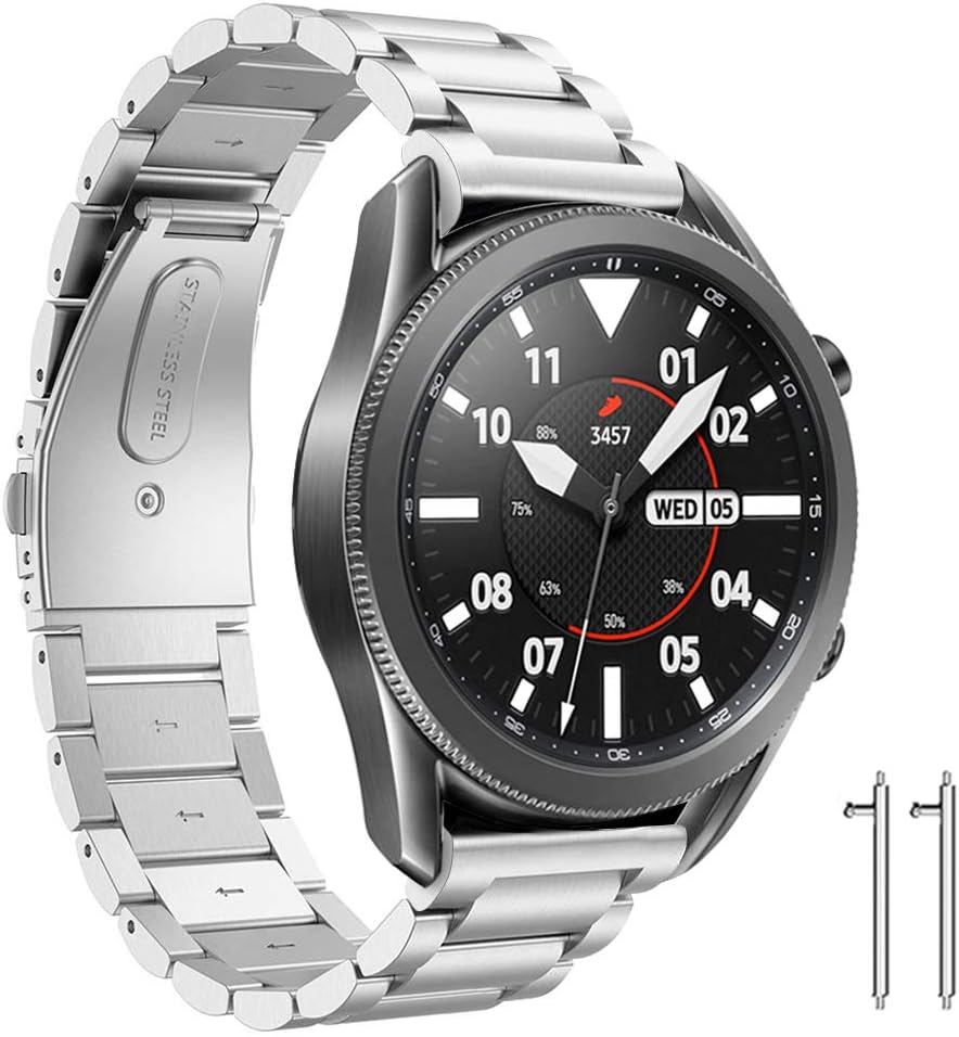 Diruite for Samsung Galaxy Watch 3 45mm Strap,22mm Plating Solid Stainless Steel Bracelet Adjustable Straps Replacement Wrist for Samsung Galaxy Watch 3 Bands