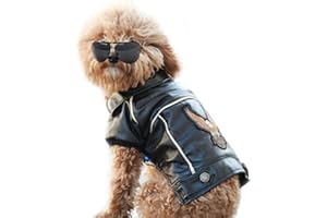 NACOCO Pu Leather Motorcycle Jacket, Dog Puppy Pet Clothes Leather Jacket, Watherproof (M)