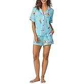 Room Service Womens Pajama Sets, Short Sleeve Stretch Rayon Button Down Top with Shorts 2 Piece Lounge Sets for Women