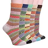 Qiangyun Womens Vintage Stripe Thick Warm Comfort Cotton Casual Wool Winter Socks Pack of 3/5