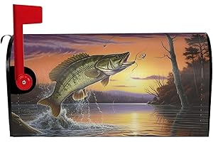 Dujiea Bass Fish Mailbox Cover, Waterproof Magnetic Post Box Wrap, Standard Size 21"(L) x 18"(W), Garden Yard Outside Farmhouse Home Decor