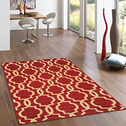 Rubber Backed Fancy Moroccan Trellis Red Teal Blue Brown Beige Rugs and