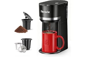 Horavie Mini Single Serve Coffee Maker for K Cup and Ground Coffee, Fast Brew One Cup Coffee Machine with Descaling Reminder and Water Window, 6 to 12 oz. Brew Sizes, Black