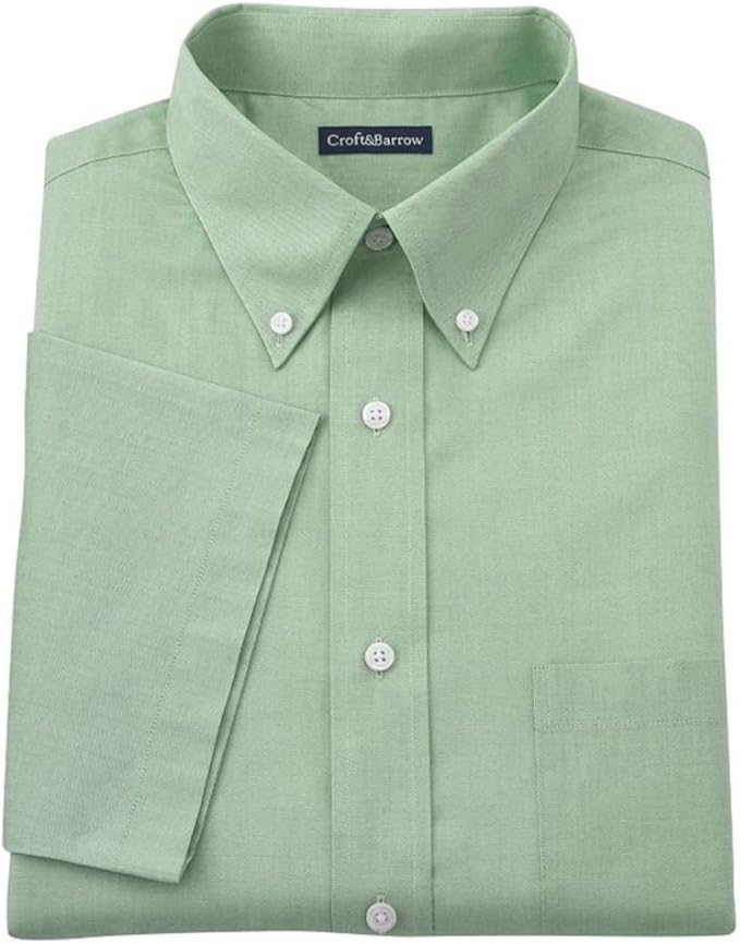 Croft & Barrow Mens Classic Fit Button Down Short Sleeve Shirt Solid Green (Large (16 1/2 - 17 