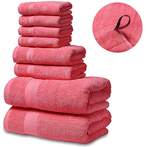 SEMAXE Luxury Bath Towel Set. Hotel & Spa Quality. 2 Large Bath Towels, 2 Hand Towels, 4 Washcloths. Premium Collection Bathroom Towels (Coral Pink, 8 Towel Set) - Thumbnail 7