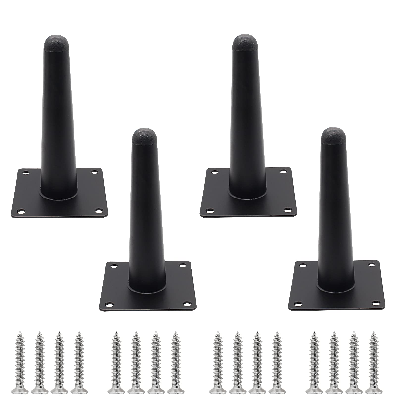 Cjueiom 4 Inch / 10cm Straight Furniture Legs Black Sofa Legs Set of 4, Mid-Century Couch Legs Heavy Duty Coffee Table Legs, Tapered Chair Feet Metal Cabinet Legs Replacement for Cupboard Ottoman