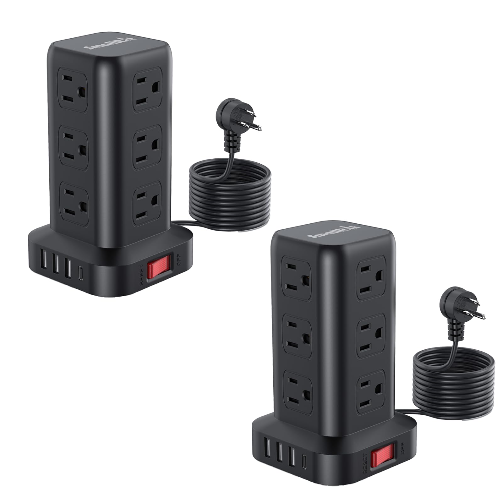 2 Pcs Power Strips with Surge Protection, 6.5 FT Extension Cord with Multiple Outlets, 12 AC 4 USB (1 USB C), Surge Protector Power Strip Tower Overload Protection for Home Office Desk Image