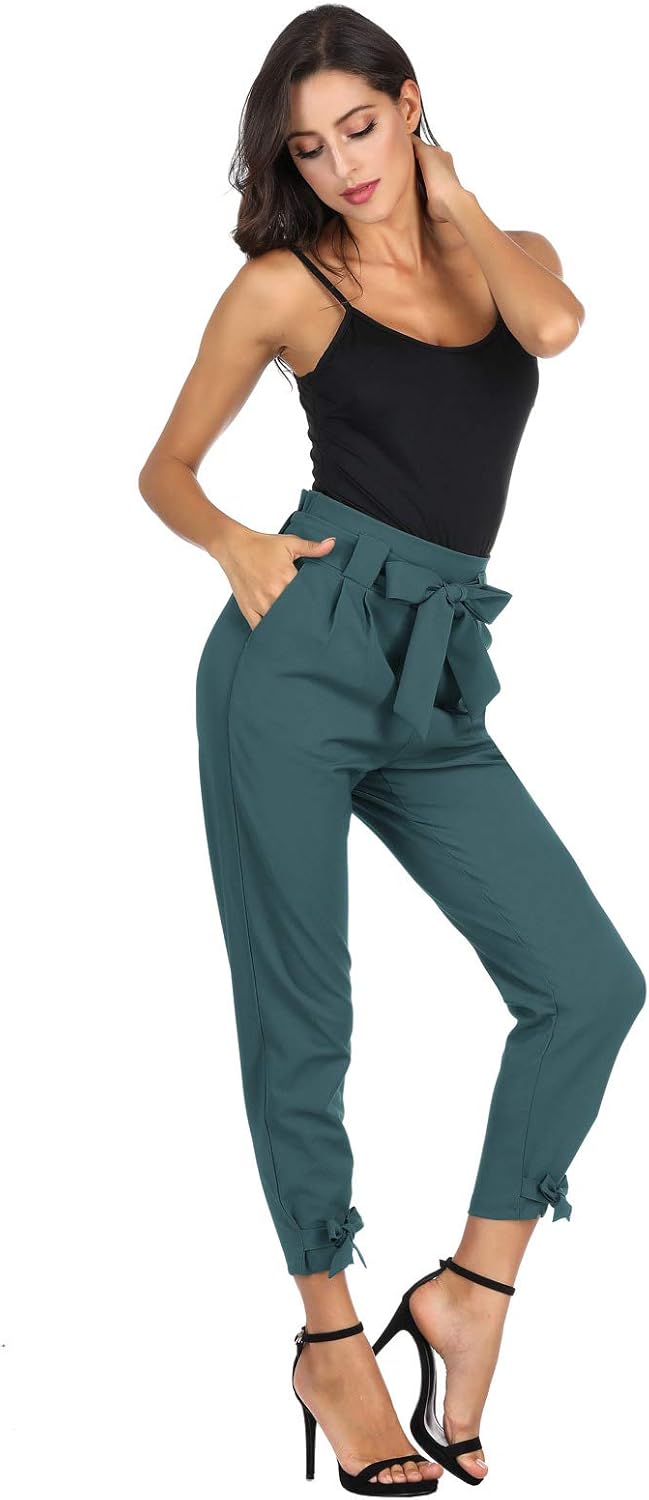high waisted work pants with bow