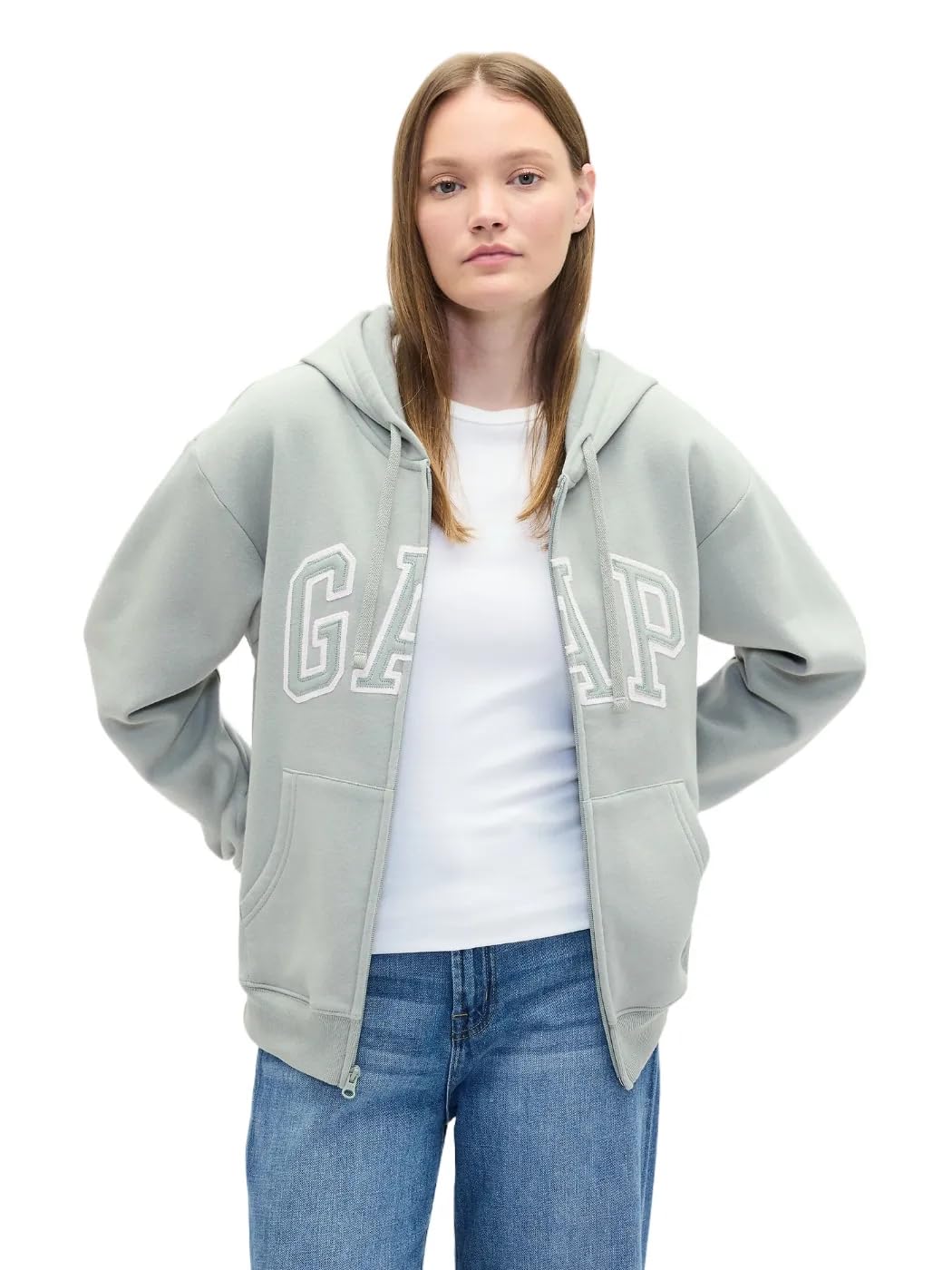 GAP womens Heritage Logo Full Zip Hoodie Iceberg Green 16-5808 XXL
