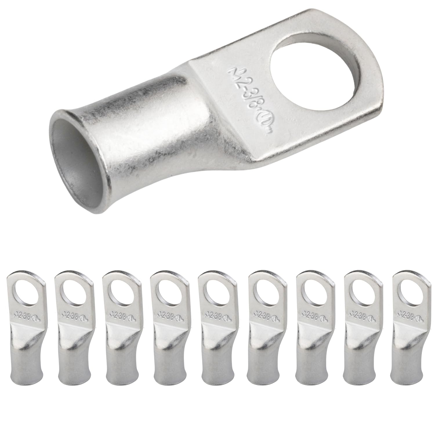 SELTERM 2 AWG (35 mm²) - 3/8" (M10) ⌀ Hole UL Marine Grade Wire Lugs, Battery Cable Ends, Tinned Copper Eyelets, Tubular Ring Terminal Connectors [B50] - 10 Pack