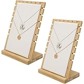 MyGift necklace display standMyGift 2-Pack Bamboo Jewelry Display Stands with PU Panel & Multi-Rung Design – Detachable Bases, Non-Scratch Surface jewelry display for vendors,