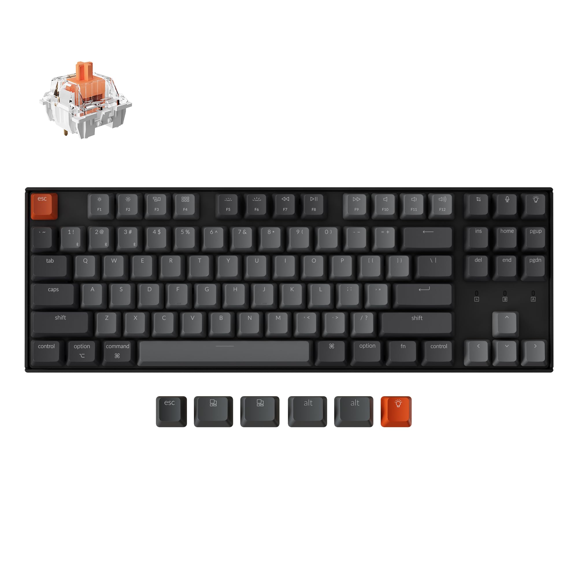 Teclado mecánico inalámbrico Keychron K8: interruptor rojo silencioso para oficina y juegos silenciosos, teclas TKL de 87, retroiluminación LED blanca suave, conectividad por cable Bluetooth y USB-C, compatible con Mac y Windows