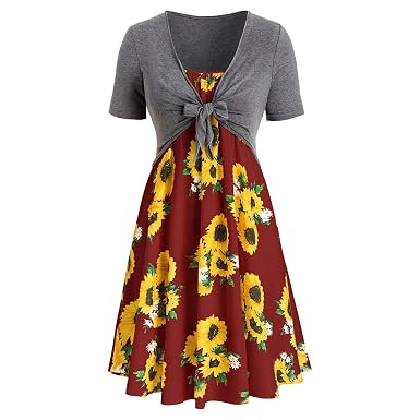 Myoumobi_ Vestido de Moda con Estampado de Girasol, Vestido de ...