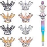CRAFTYMELODY 8Pcs Rhinestone Crown Beads for Pens 4 Colors Spacer Beads Large Hole Loose Bead for Beadable Pens Bracelet Necklace Earrings Keychain Jewelry Making DIY Craft Supplies