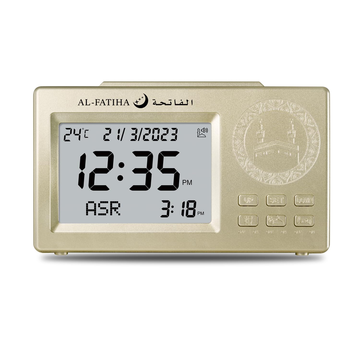 Al salama Muslim Prayer Alarm Clock Digital LCD Automatic Islamic Table Clock Multifunction Azan Clock Time Reminder (Gold)