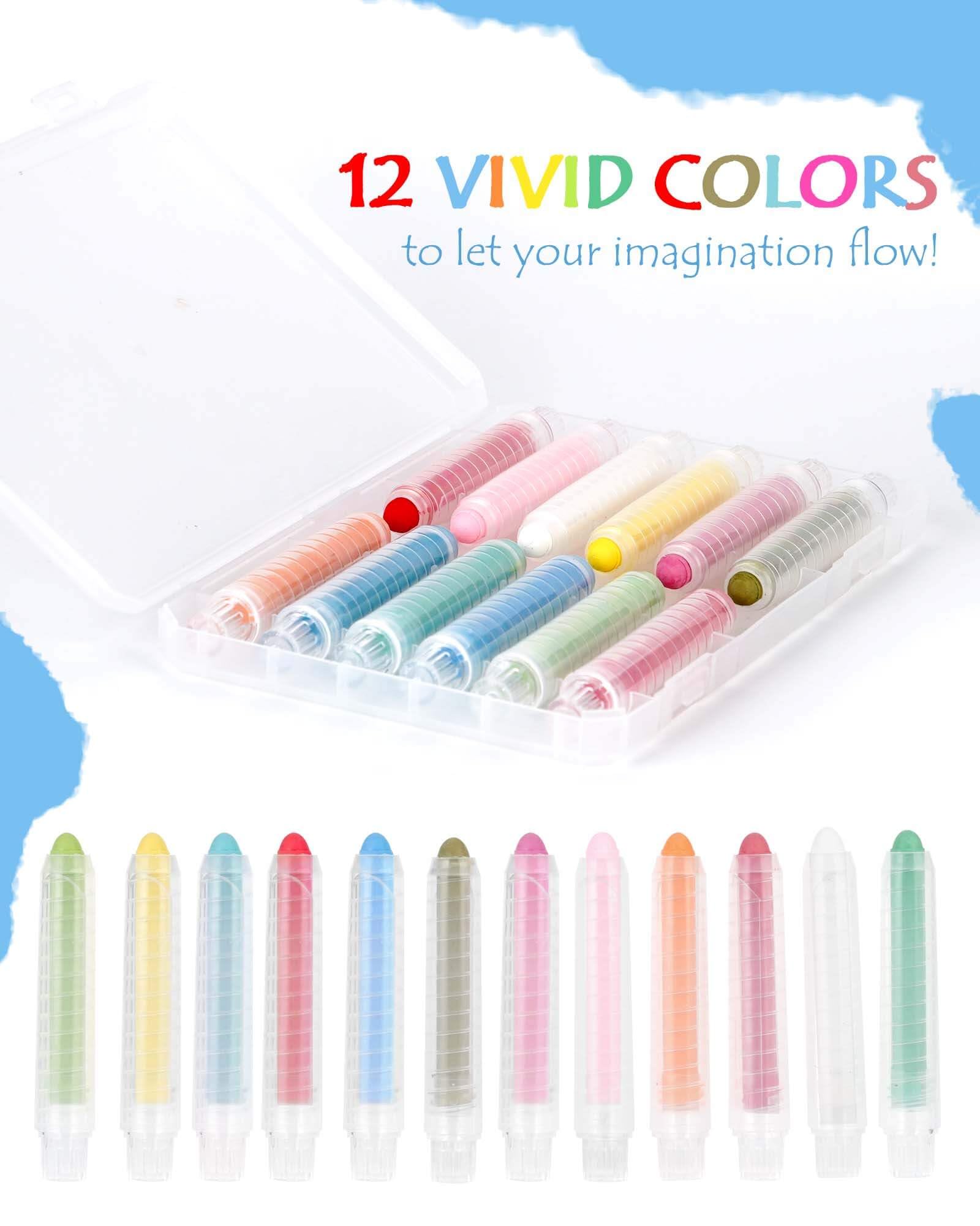 NewFamily Dustless Chalk for Kids, Colored Sidewalk Chalk With Holder,Non-Toxic Washable Toddlers Chalks Drawing Writing for Outdoor Art Play,Blackboard(12 Pcs)