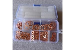 100PCS Copper Crush Washer Gasket Set Flat Ring Seal Assortment Kit M4-M14 Sizes for Automotive Motorcycle Plumbing Repairs, 