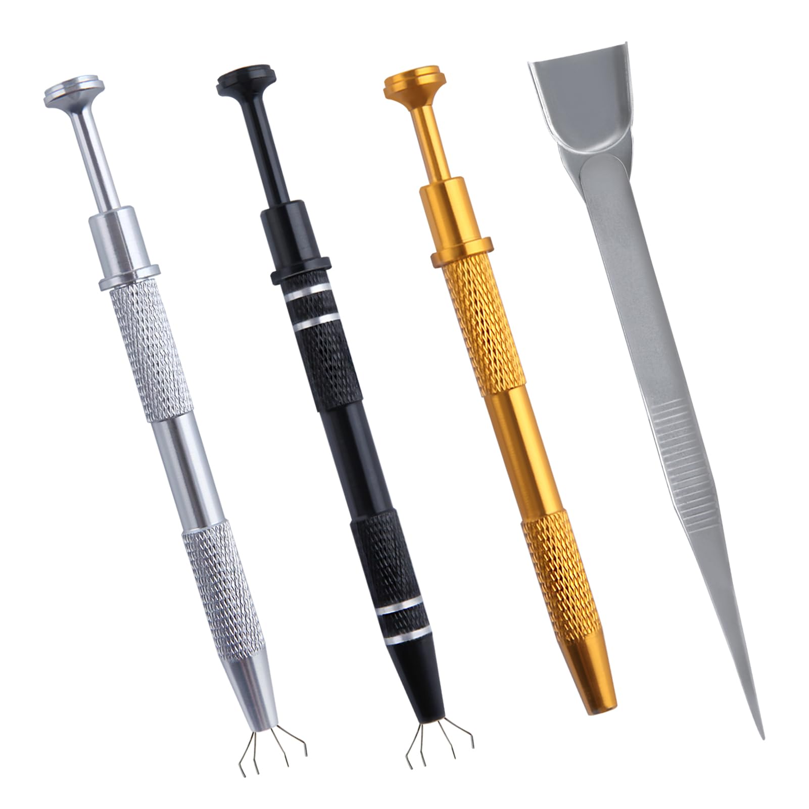 GOLD DEER 4PCS Piercing Ball Grabber Tool Stainless Steel Jeweler's Pick Up Tool 4 Prong Diamond Claw Tweezers Pearl Grabber Pick Up Tool for Tiny Objects Ic Chips Chip Electronic Components