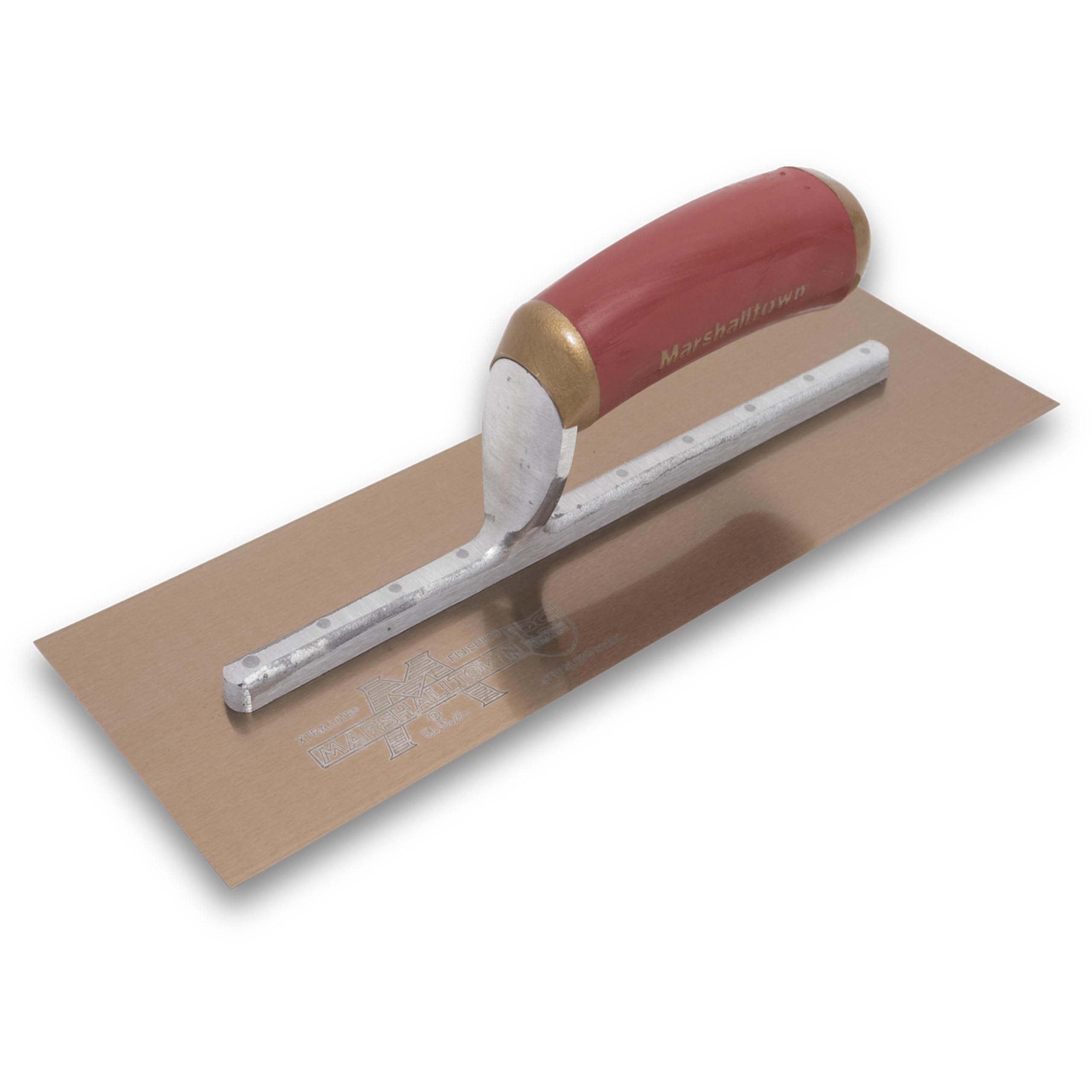 MARSHALLTOWN PermaShape Plasterers Finishing Trowel, Flat Golden Stainless Steel 305 x 127mm Blade, DuraSoft Handle, 7GSFPD