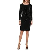 DKNY Womens Long Sleeve V-Neck Side Ruched Sheath Dress with Hardware
