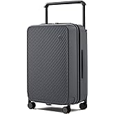 mixi Carry On Luggage Airline Approved 20'' Lightweight Luggage Wide Handle PC Hardshell Suitcases with Spinner Wheels & TSA Lock, Rock Gray