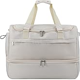 Carry On Travel Duffel Bag for Women & Men,Overnight Weekender Bag with Shoe Compartment,Trolley Sleeve and Adjustable Shoulder Strap,Business & Weekend Travel,Gym,Sports,Yoga & Dance(Ivory)