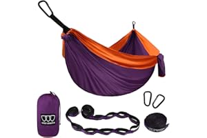 Gold Armour Camping Hammock - XL Double Hammock Portable Hammock Camping Accessories Gear for Outdoor Indoor with Tree Straps, USA Based Brand (Purple and Orange)