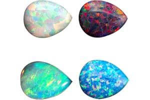 AIERCRYSTAL 4pcs Lab-Created Opalite Stone Set Water droplet shape Loose Gemstone Fire Color Face Ring Face Stone Flat Ring DIY Accessories Synthesis Opal