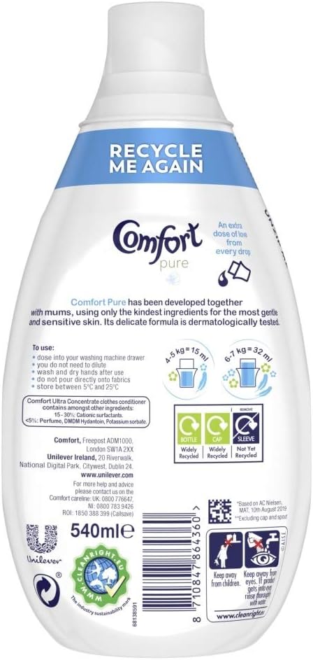 Comfort Pure Ultra-Concentrated Fabric Conditioner dermatologically tested gentle next to sensitive skin 6x 540 ml (216 washes) - Image 3