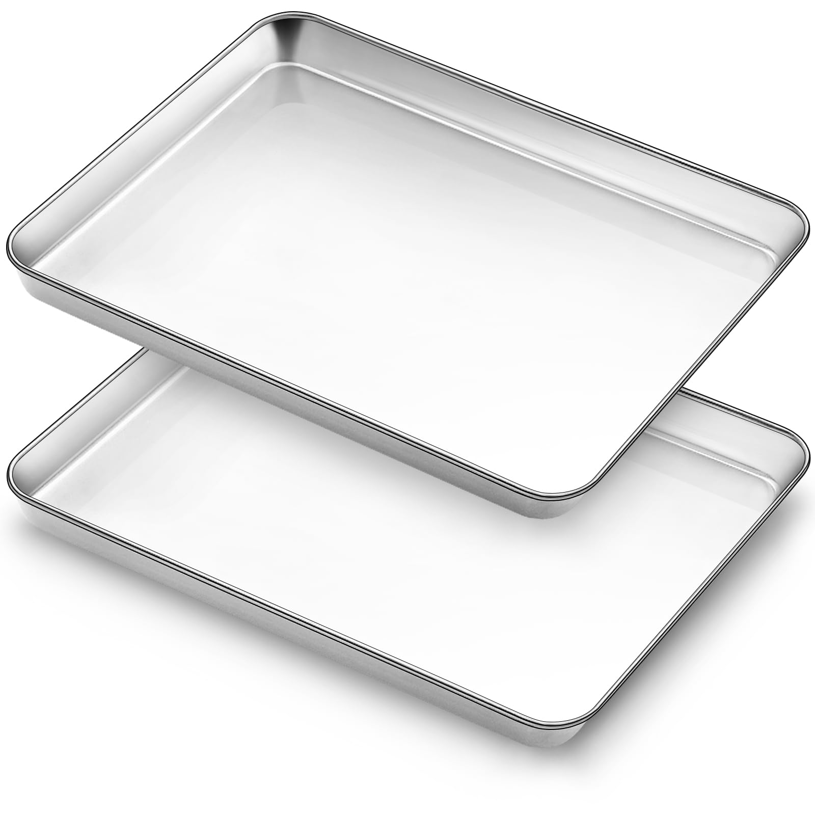 Baking Tray Set of 2, Bastwe Stainless Steel Oven Trays, Large Professional Baking Sheets Pans Perfect for Cooking Serving, Non Toxic & Rust Free, Mirror Finished & Dishwasher Safe (16 x 12 x 1 inch)