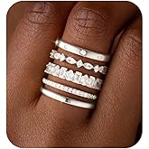 RLMOON Stackable Silver Rings for Women Non Tarnish Dainty Stacking Thumb Rings Cubic Zirconia Eternity Wedding Band Rings Silver Jewelry Size 7