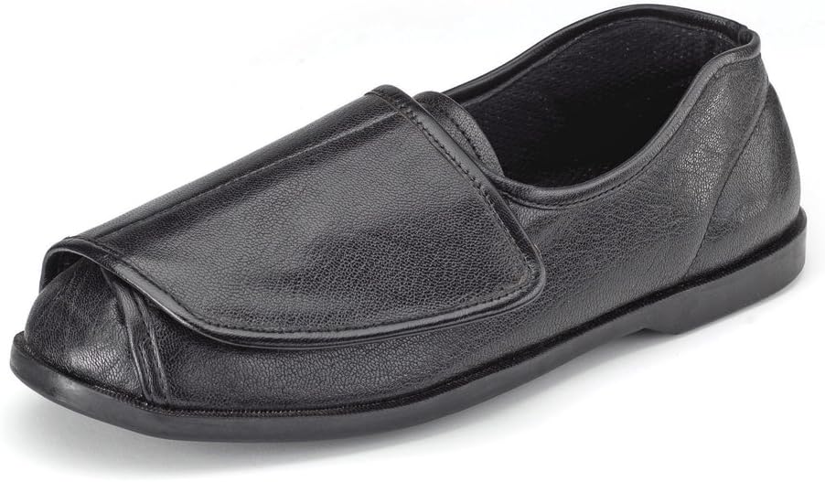 CLIFFORD JAMES Mens Womens Very Wide Genuine Leather Shoe Slipper with Easy Wrap Around Touch Fasten Fit and Soft Comfortable Upper in Black and Brown.