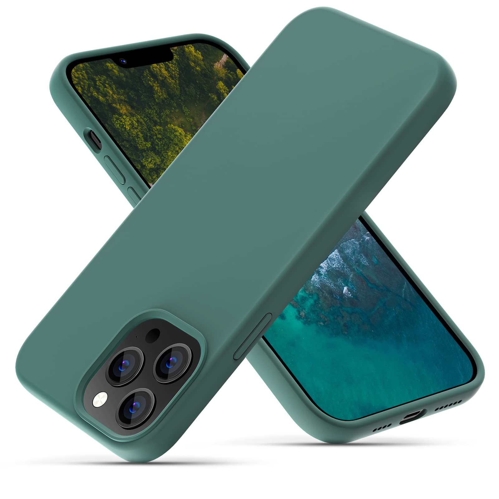 OIIAEE Silicone Case Designed for iPhone 13 Pro Max Case, Ultra Slim Shockproof Protective Liquid Silicone Phone Case with Soft Anti-Scratch Microfiber Lining, 6.7 inch, Pine Green — image 1