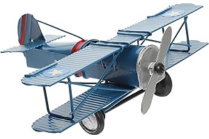 LOGOFUN Iron Aircraft Model Vintage Metal Airplane Toy Creative Photo Props Gifts Home Decoration (Blue)