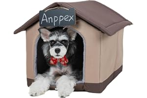 ANPPEX Dog House Indoor, Inside Dog House with Removable Cushion, Enclosed Warm Cat Dog Bed House for Puppy and Cats,Brown,S