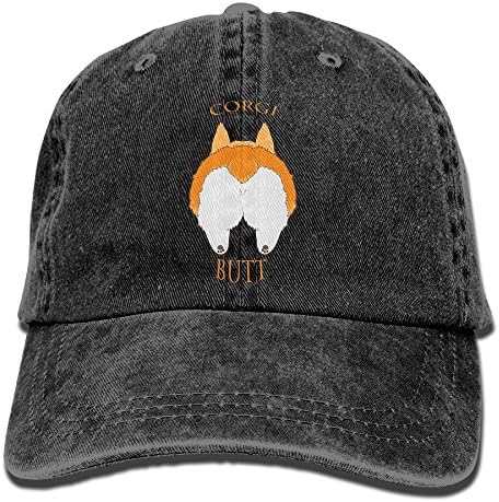 XIHUANGNI Fat Corgi Butt Adjustable Denim Dad Hat Baseball Cap Classic Patterned Low Profile Trucker Hat Great For Men Women Black