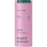 ATTITUDE Plastic-Free Deodorant, EWG Verified, Aluminum Free, Vegan Naturally Sourced Body Deodorants for Women & Men, Dermatologically Tested, White Tea Leaves, 3 Ounces