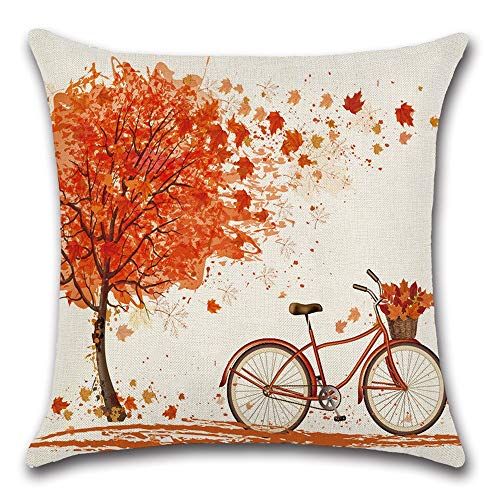 Homyall Fall Cushion Covers Square Decorative Pillow Covers Cotton Linen Maple Throw Pillow Covers Set of 4 Maple Leaf Bicycle Cushion Covers 18x18 inch, 4 Packs (Fall-Maple)