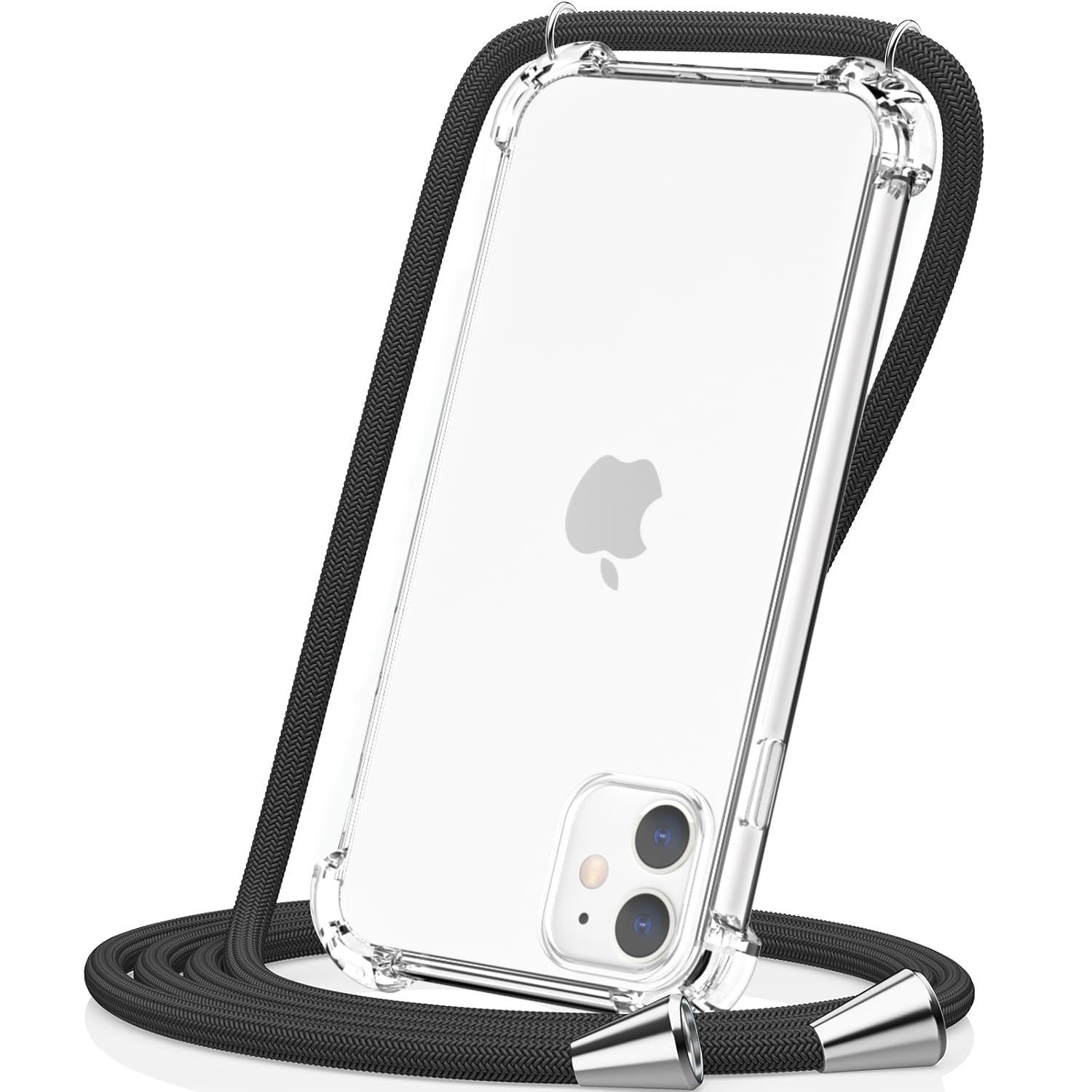 CAROKI Crossbody Case for iPhone 11 6.1",Necklace Mobile Phone Cover with Cord Strap,Clear Transparent TPU Soft iPhone Cover Holder with Neck Cord Lanyard Strap Clear-Black — image 1