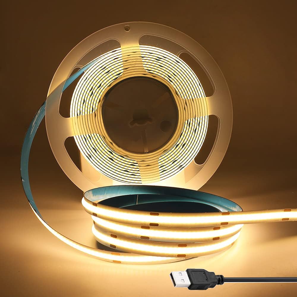 KISUFU USB LED Strip Lights, 5V 320Leds/m Strip Light TV Backlights for Bedroom, Kitchen, DIY Indoor Decoration, Decor Super Bright LED Rope Lights (1m, Warm White)